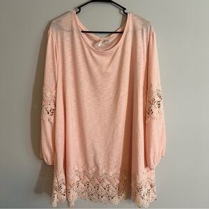 NWT Cato Fashion Light Pink Tee Blouse Crochet Detailing Size 26/28